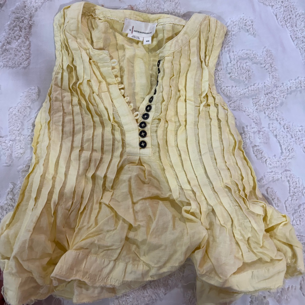 Anthropologie Light Yellow Pleated Blouse